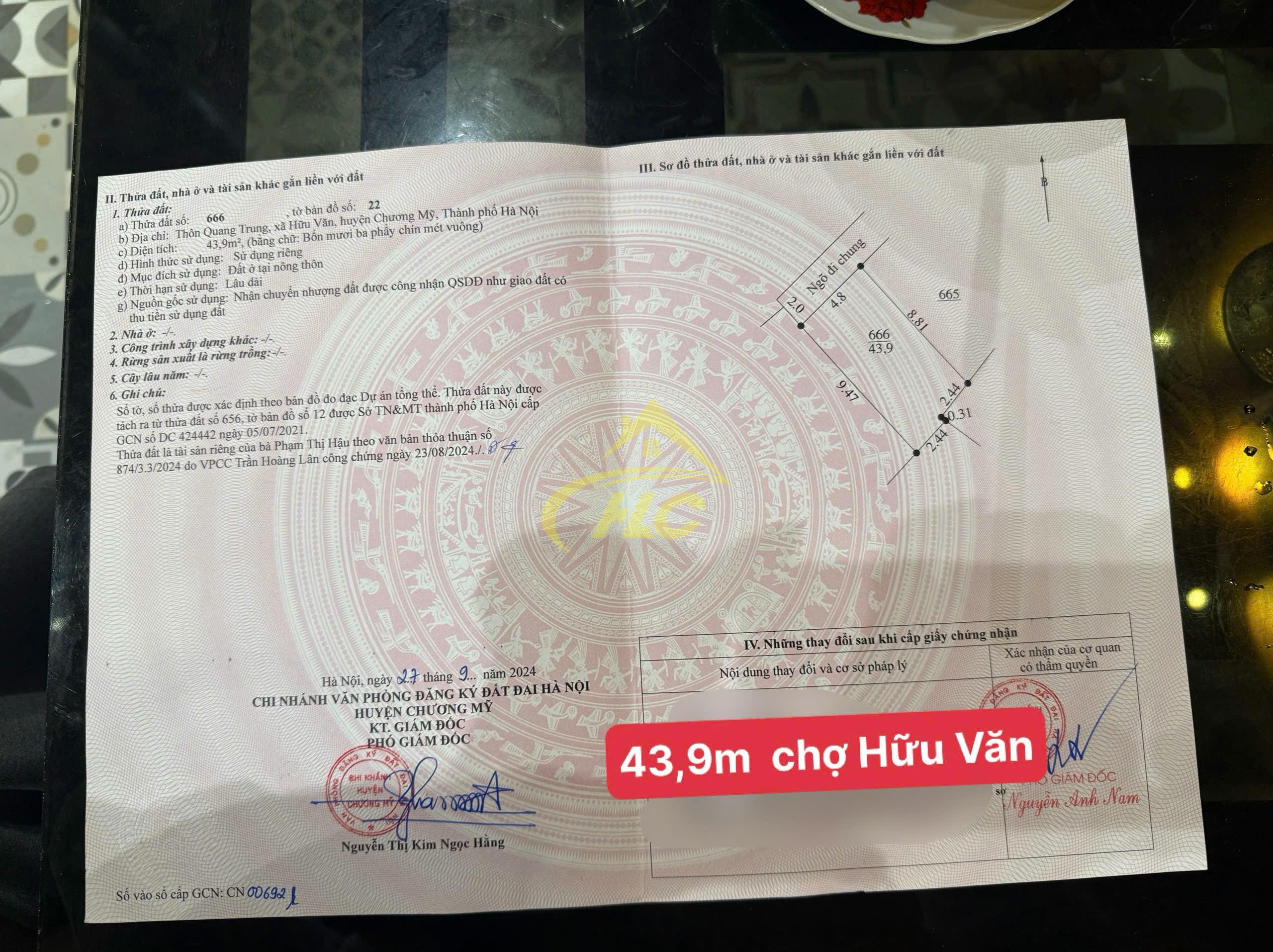 43,9m Thôn Quang Trung Chợ Hữu Văn 43,9m Thôn Quang Trung Chợ Hữu Văn